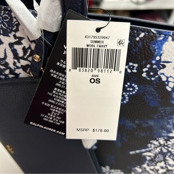 Ralph Lauren Floral Reversible Tote Purse Summer Navy Blue Floral + Wristlet NWT - Picture 3 of 8